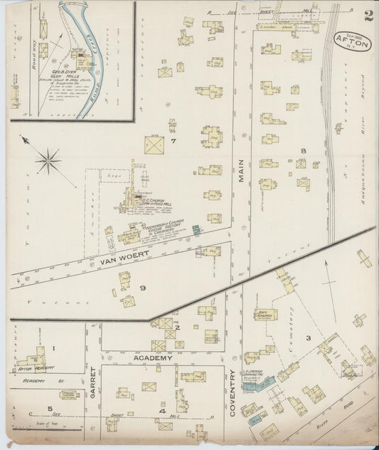 Sanborn Fire Insurance Map from Afton, Chenango County, New York (1885), Sheet #0002 - Historic Sanborn Fire Insurance Map Print, vintage old map wall art, antique decor, genealogy gift, New York New York map