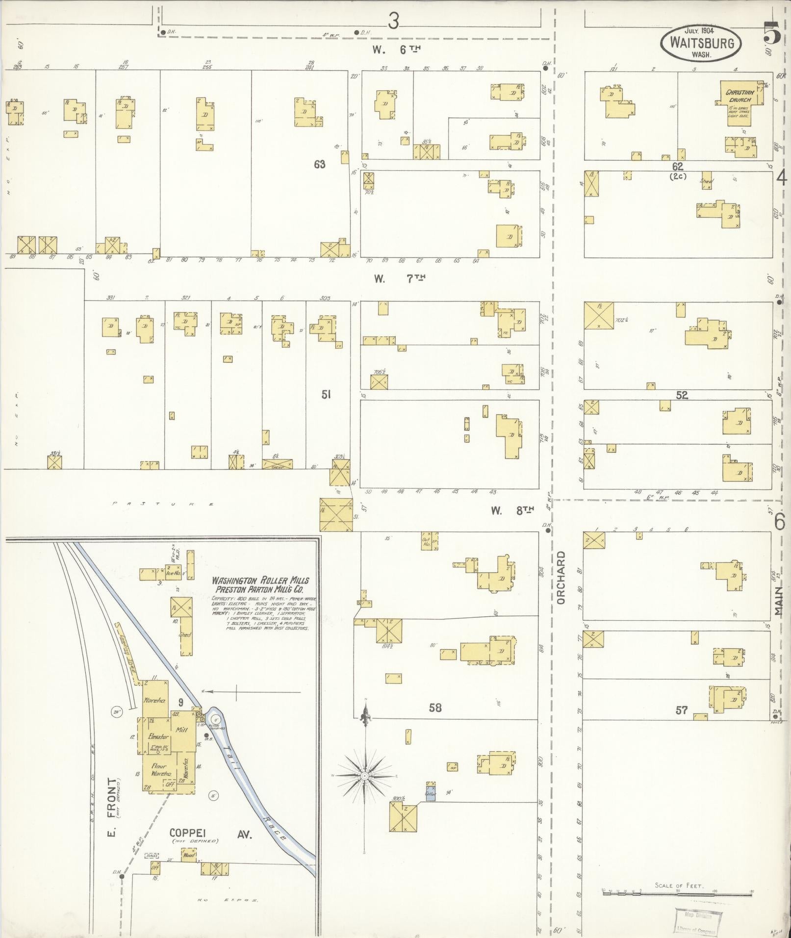 Sanborn Fire Insurance Map from Waitsburg, Walla Walla County, Washington (1904), Sheet #0005 - Complete Map Set gallery image, historic Sanborn map, vintage wall art, Washington Washington