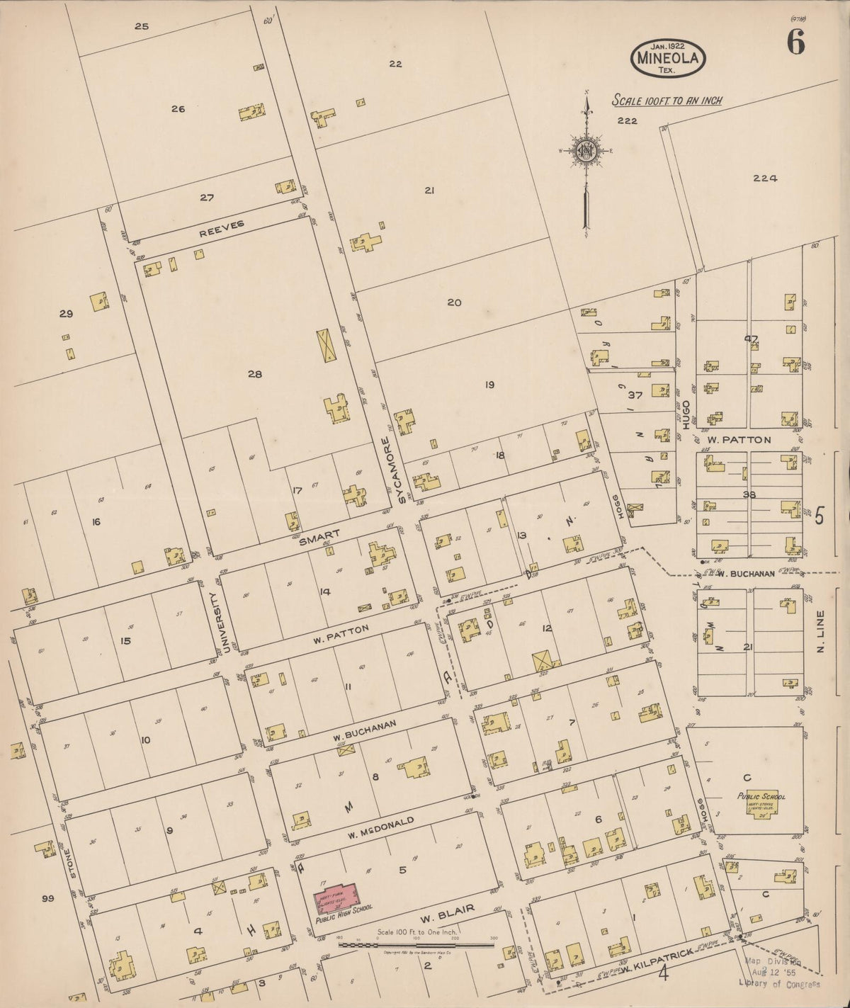 Sanborn Fire Insurance Map from Mineola, Wood County, Texas (1922), Sheet #0006 - Complete Map Set gallery image, historic Sanborn map, vintage wall art, Texas Texas