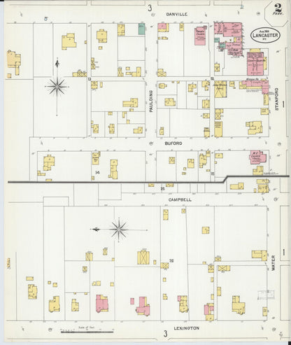 Sanborn Fire Insurance Map from Lancaster, Garrard County, Kentucky (1901), Sheet #0002 - Complete Map Set gallery image, historic Sanborn map, vintage wall art, Kentucky Kentucky