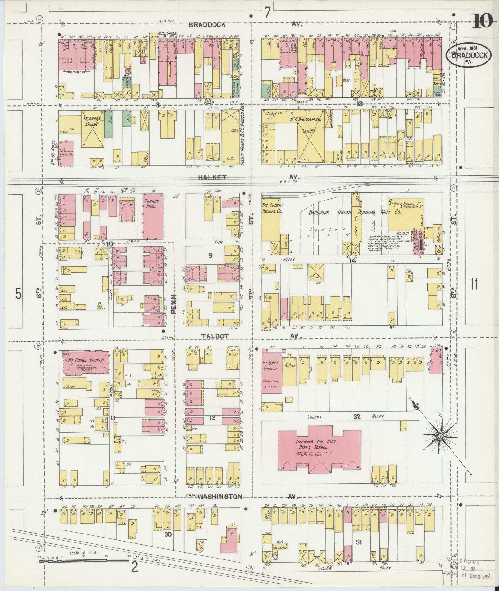 Sanborn Fire Insurance Map from Braddock, Allegheny County, Pennsylvania (1901), Sheet #0010 - Historic Sanborn Fire Insurance Map Print, vintage old map wall art, antique decor, genealogy gift, Pennsylvania Pennsylvania map