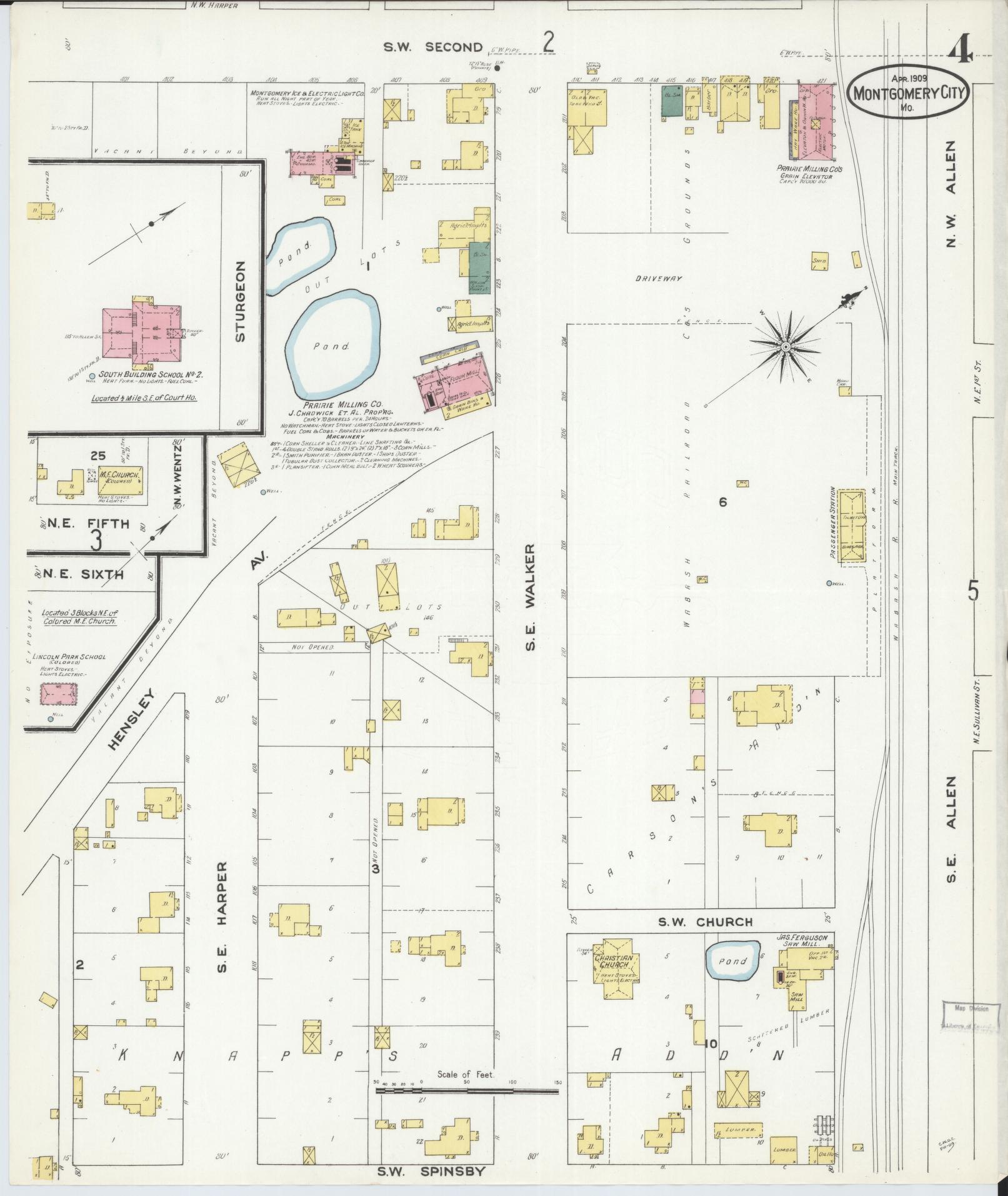 Sanborn Fire Insurance Map from Montgomery City, Montgomery County, Missouri (1909), Sheet #0004 - Historic Sanborn Fire Insurance Map Print, vintage old map wall art, antique decor, genealogy gift, Missouri Missouri map