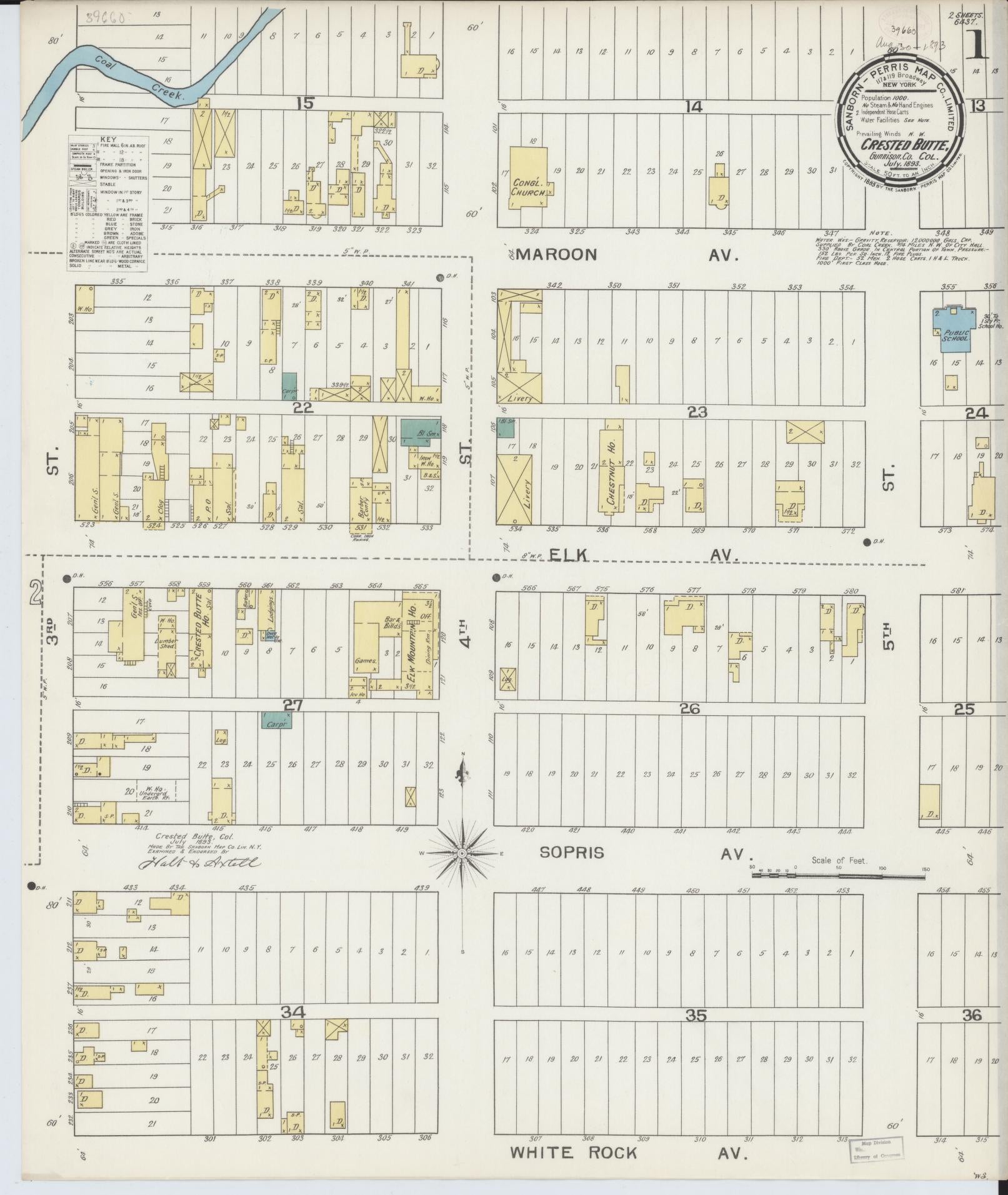 Sanborn Fire Insurance Map from Crested Butte, Gunnison County, Colorado (1893), Sheet #0001 - Complete Map Set gallery image, historic Sanborn map, vintage wall art, Colorado Colorado