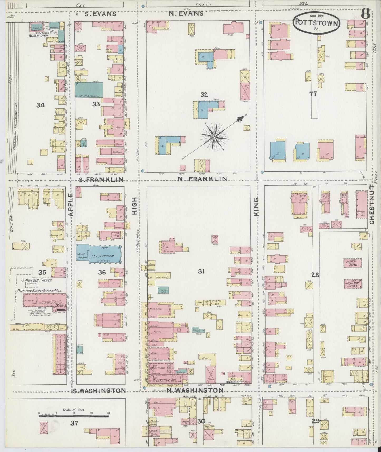 Sanborn Fire Insurance Map from Pottstown, Montgomery County, Pennsylvania (1891), Sheet #0008 - Complete Map Set gallery image, historic Sanborn map, vintage wall art, Pennsylvania Pennsylvania
