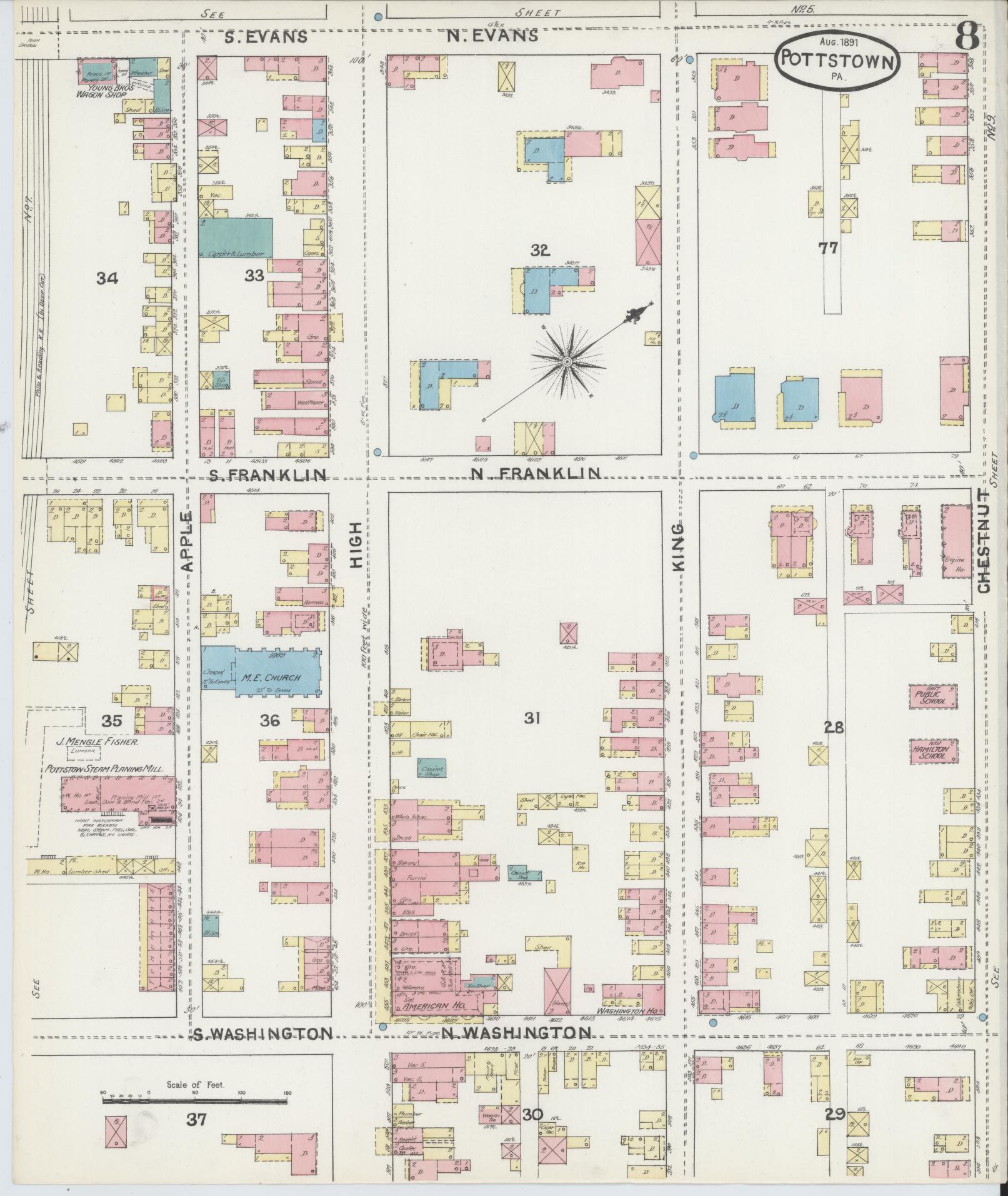 Sanborn Fire Insurance Map from Pottstown, Montgomery County, Pennsylvania (1891), Sheet #0008 - Complete Map Set gallery image, historic Sanborn map, vintage wall art, Pennsylvania Pennsylvania