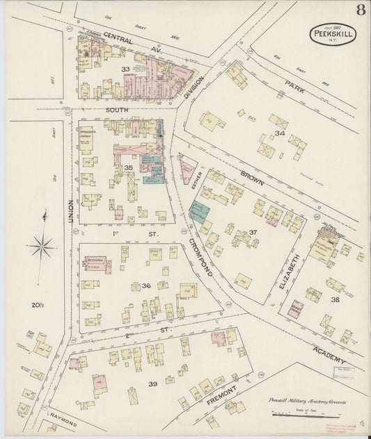 Sanborn Fire Insurance Map from Peekskill, Westchester County, New York (1887), Sheet #0008 - Historic Sanborn Fire Insurance Map Print, vintage old map wall art, antique decor, genealogy gift, New York New York map