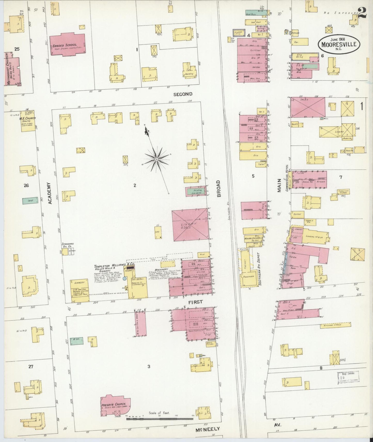 Sanborn Fire Insurance Map from Mooresville, Iredell County, North Carolina (1908), Sheet #0002 - Complete Map Set gallery image, historic Sanborn map, vintage wall art, North Carolina North Carolina