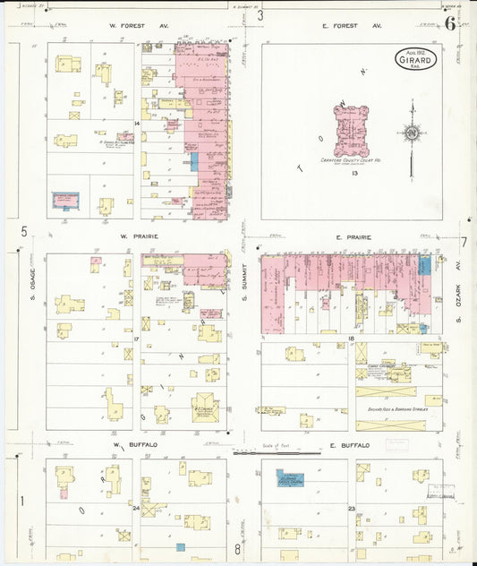 Sanborn Fire Insurance Map from Girard, Crawford County, Kansas (1912), Sheet #0006 - Historic Sanborn Fire Insurance Map Print, vintage old map wall art, antique decor, genealogy gift, Kansas Kansas map