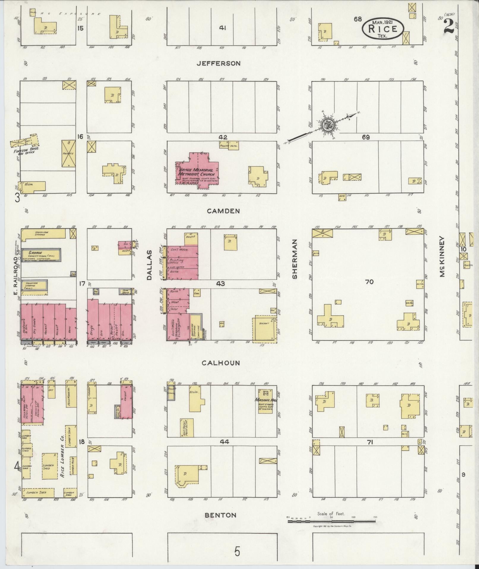 Sanborn Fire Insurance Map from Rice, Navarro County, Texas (1921), Sheet #0002 - Complete Map Set gallery image, historic Sanborn map, vintage wall art, Texas Texas