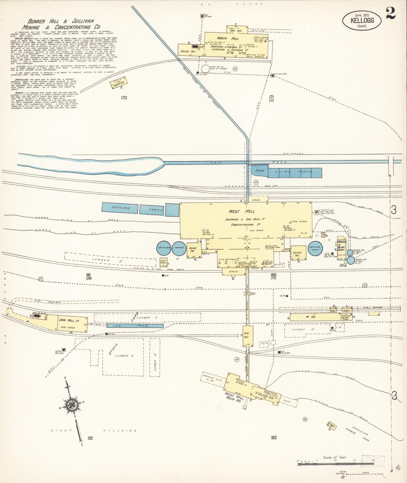 Sanborn Fire Insurance Map from Kellogg, Shoshone County, Idaho (1915), Sheet #0002 - Historic Sanborn Fire Insurance Map Print, vintage old map wall art, antique decor, genealogy gift, Idaho Idaho map