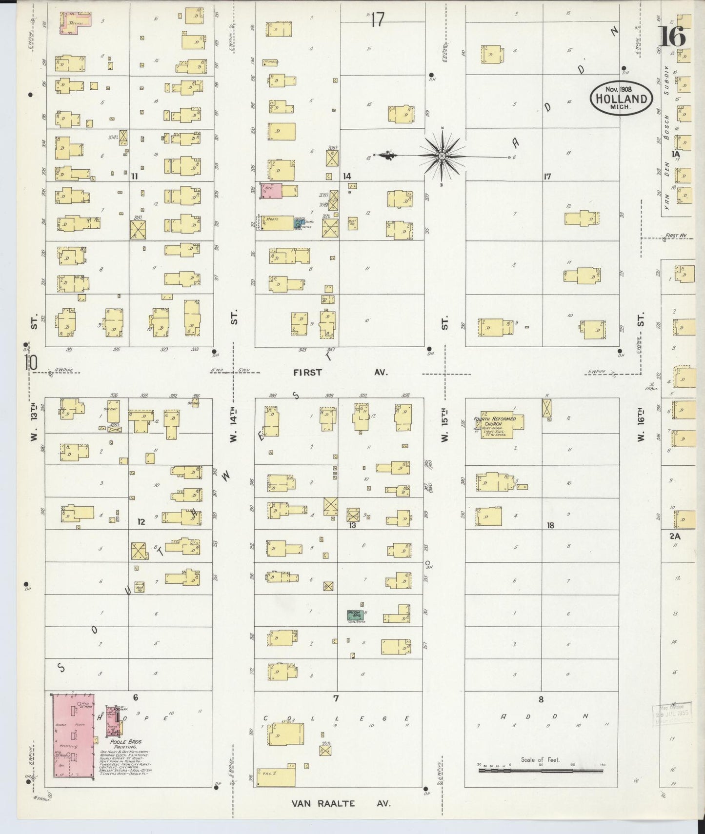 Sanborn Fire Insurance Map from Holland, Ottawa County, Michigan (1908), Sheet #0016 - Historic Sanborn Fire Insurance Map Print, vintage old map wall art, antique decor, genealogy gift, Michigan Michigan map