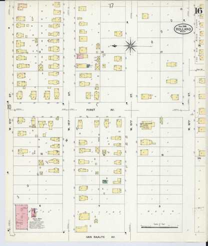 Sanborn Fire Insurance Map from Holland, Ottawa County, Michigan (1908), Sheet #0016 - Historic Sanborn Fire Insurance Map Print, vintage old map wall art, antique decor, genealogy gift, Michigan Michigan map