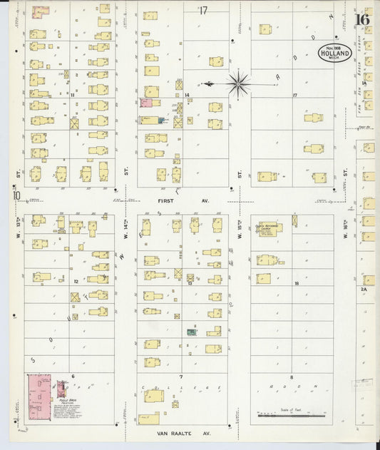 Sanborn Fire Insurance Map from Holland, Ottawa County, Michigan (1908), Sheet #0016 - Historic Sanborn Fire Insurance Map Print, vintage old map wall art, antique decor, genealogy gift, Michigan Michigan map
