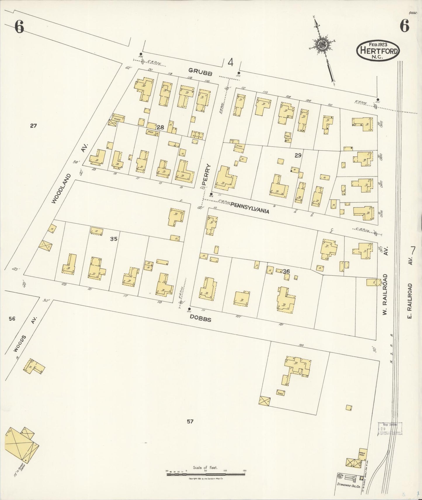 Sanborn Fire Insurance Map from Hertford, Perquimans County, North Carolina (1923), Sheet #0006 - Complete Map Set gallery image, historic Sanborn map, vintage wall art, North Carolina North Carolina