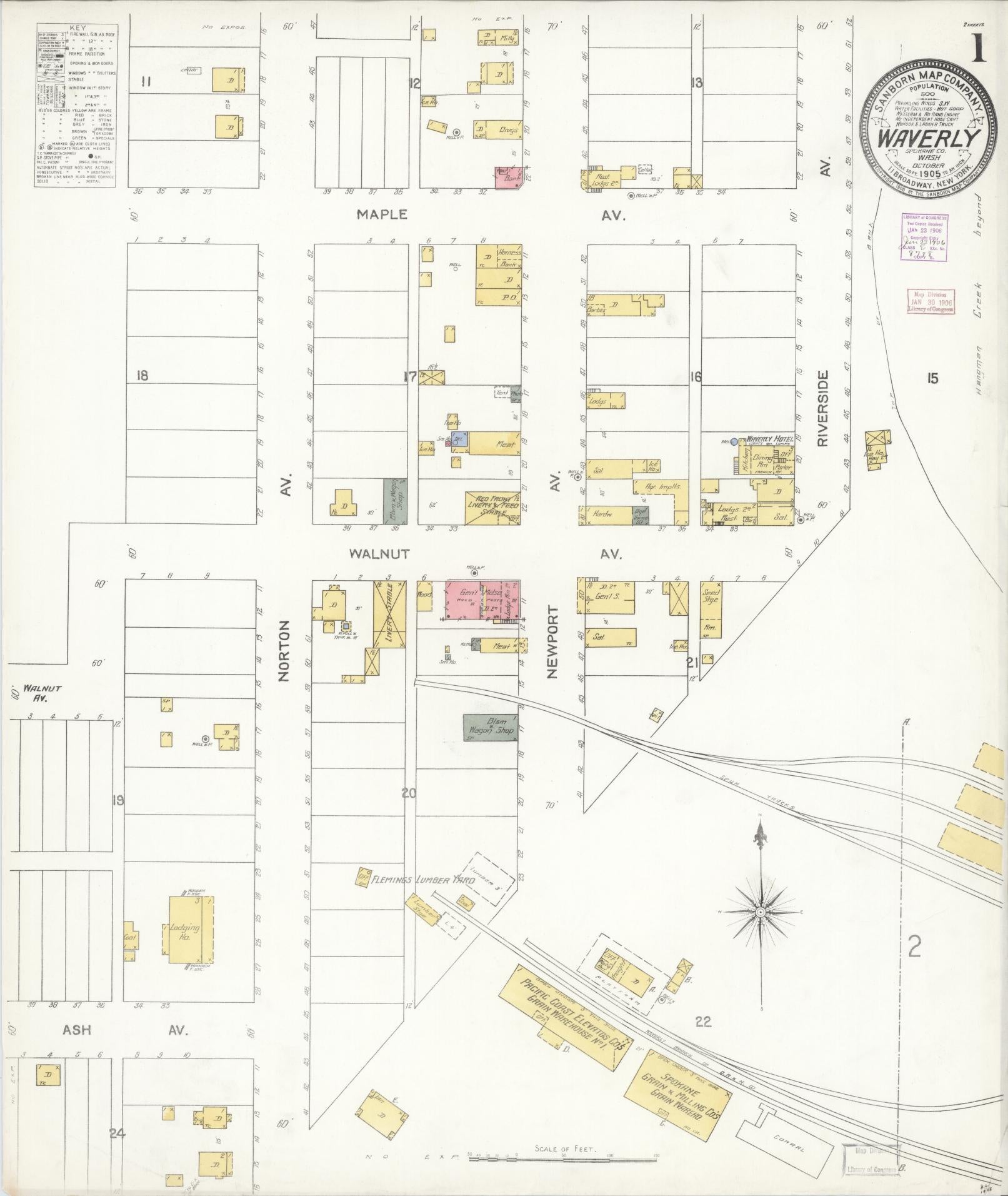 Sanborn Fire Insurance Map from Waverly, Spokane County, Washington (1905), Sheet #0001 - Historic Sanborn Fire Insurance Map Print, vintage old map wall art, antique decor, genealogy gift, Washington Washington map