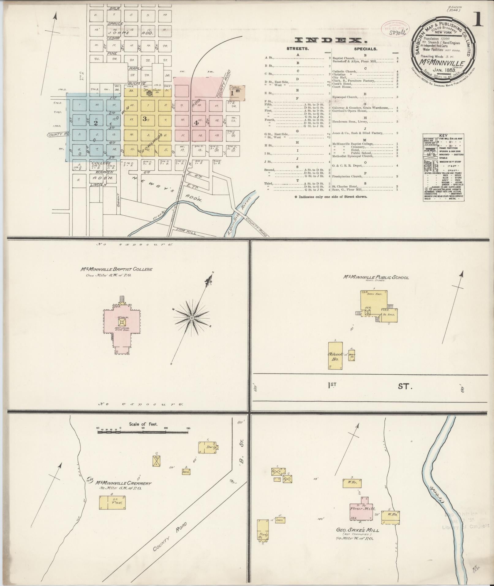 Sanborn Fire Insurance Map from McMinnville, Yamhill County, Oregon (1889), Sheet #0001 - Historic Sanborn Fire Insurance Map Print, vintage old map wall art, antique decor, genealogy gift, Oregon Oregon map
