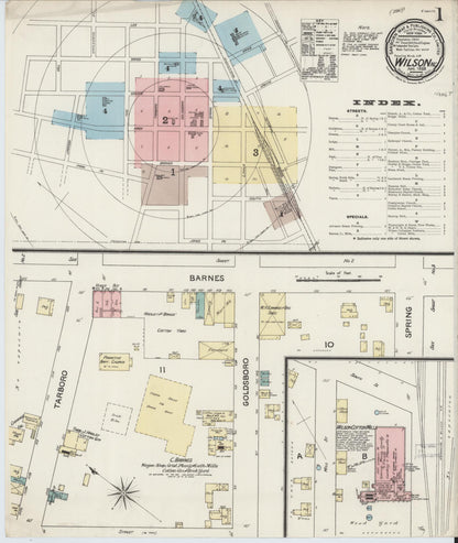 Sanborn Fire Insurance Map from Wilson, Wilson County, North Carolina (1888), Sheet #0001 - Historic Sanborn Fire Insurance Map Print, vintage old map wall art, antique decor, genealogy gift, North Carolina North Carolina map