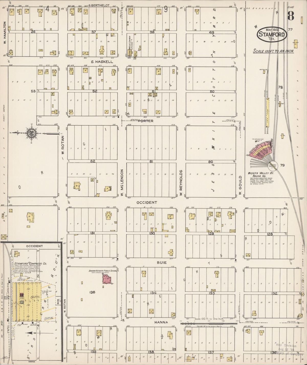 Sanborn Fire Insurance Map from Stamford, Jones County, Texas (1922), Sheet #0008 - Complete Map Set gallery image, historic Sanborn map, vintage wall art, Texas Texas