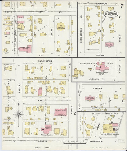Sanborn Fire Insurance Map from Champaign, Champaign County, Illinois (1897), Sheet #0007 - Complete Map Set gallery image, historic Sanborn map, vintage wall art, Illinois Illinois