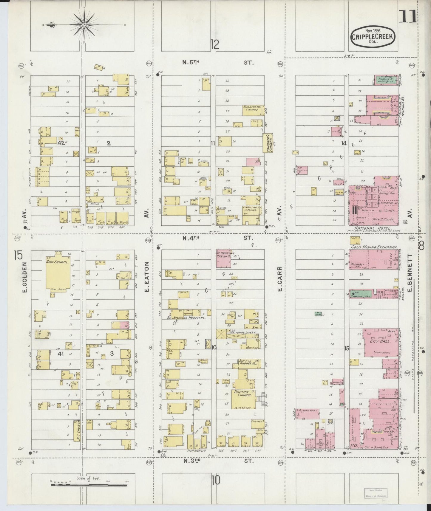 Sanborn Fire Insurance Map from Cripple Creek, Teller County, Colorado (1896), Sheet #0011 - Complete Map Set gallery image, historic Sanborn map, vintage wall art, Colorado Colorado