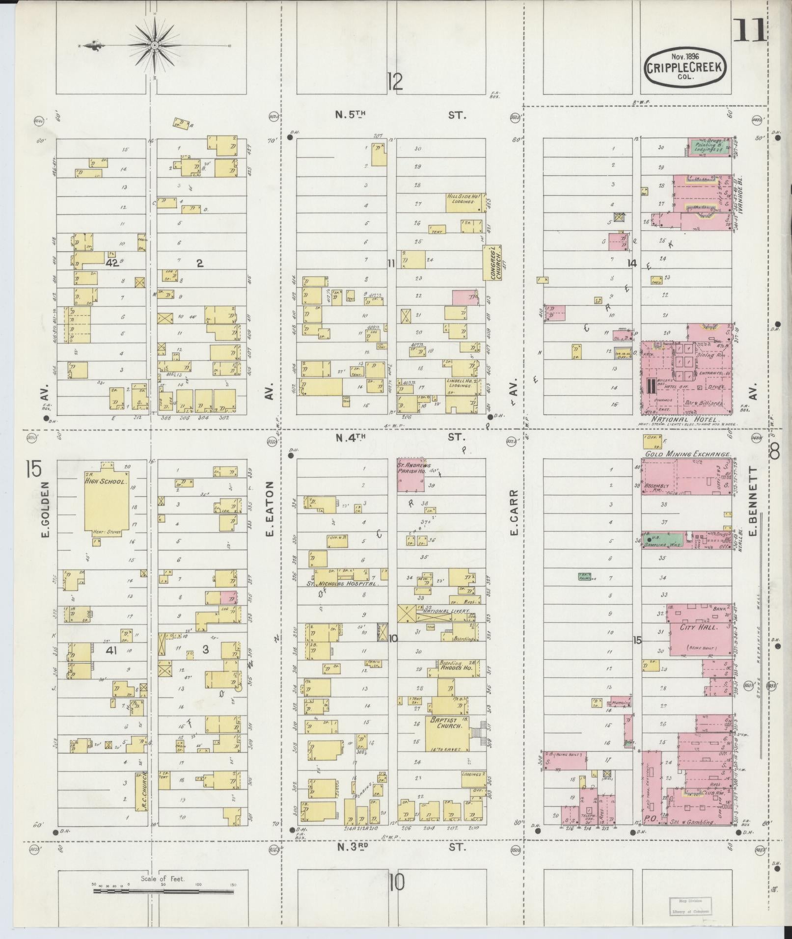 Sanborn Fire Insurance Map from Cripple Creek, Teller County, Colorado (1896), Sheet #0011 - Complete Map Set gallery image, historic Sanborn map, vintage wall art, Colorado Colorado