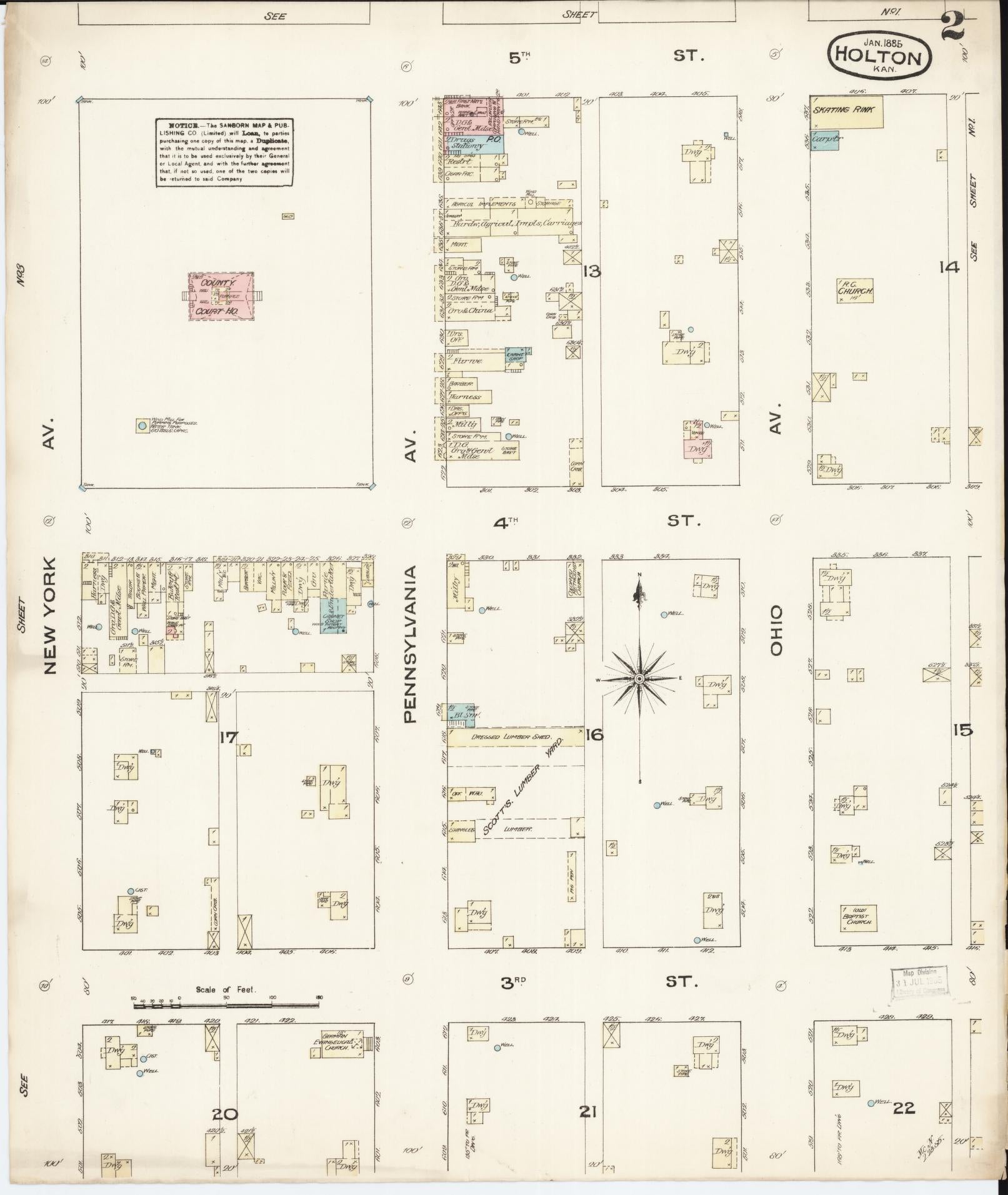 Sanborn Fire Insurance Map from Holton, Jackson County, Kansas (1885), Sheet #0002 - Complete Map Set gallery image, historic Sanborn map, vintage wall art, Kansas Kansas