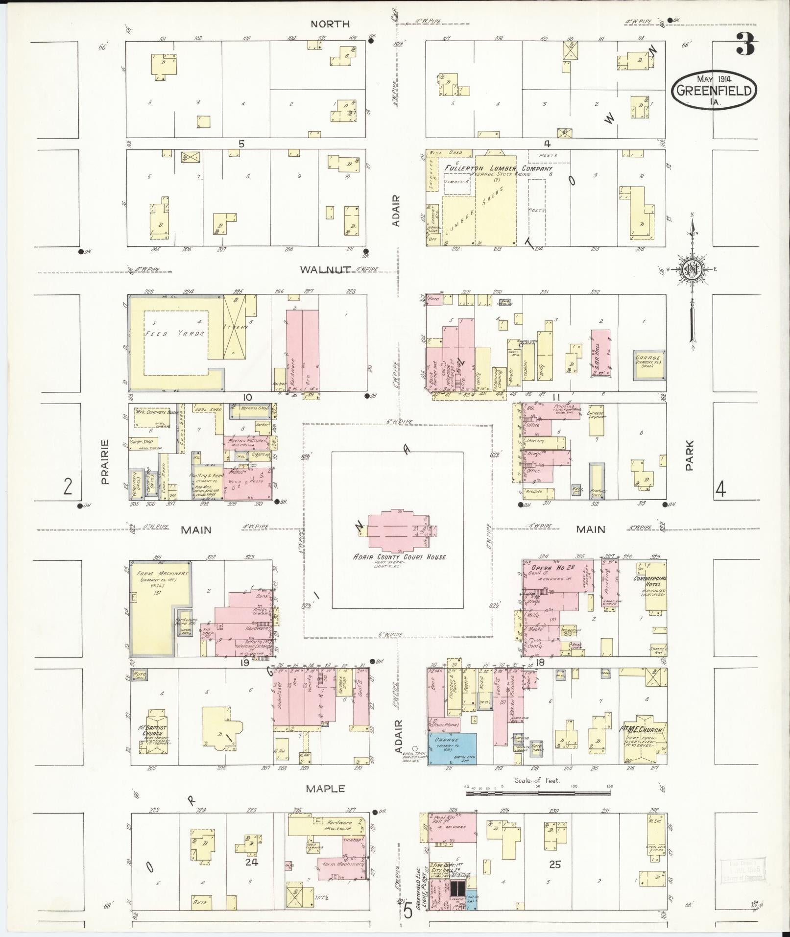 Sanborn Fire Insurance Map from Greenfield, Adair County, Iowa (1914), Sheet #0003 - Historic Sanborn Fire Insurance Map Print, vintage old map wall art
