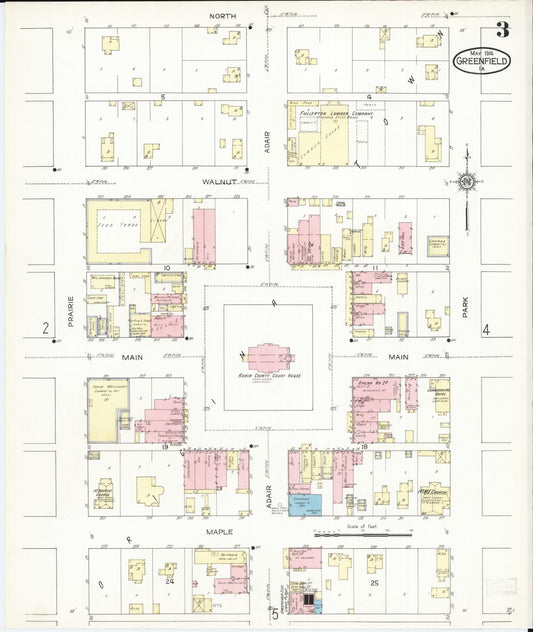 Sanborn Fire Insurance Map from Greenfield, Adair County, Iowa (1914), Sheet #0003 - Historic Sanborn Fire Insurance Map Print, vintage old map wall art