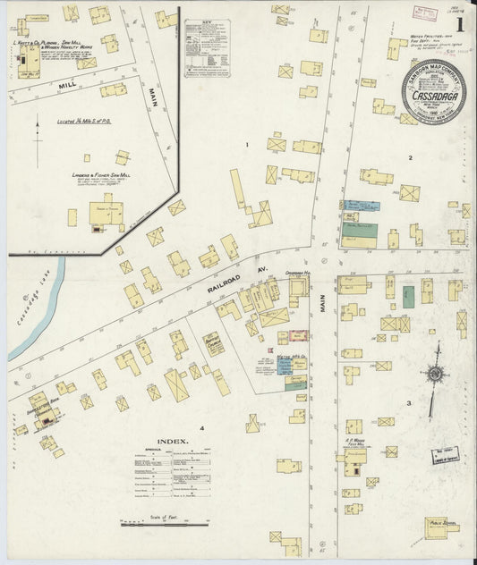 Sanborn Fire Insurance Map from Cassadaga, Chautauqua County, New York (1910), Sheet #0001 - Complete Map Set gallery image, historic Sanborn map, vintage wall art, New York New York