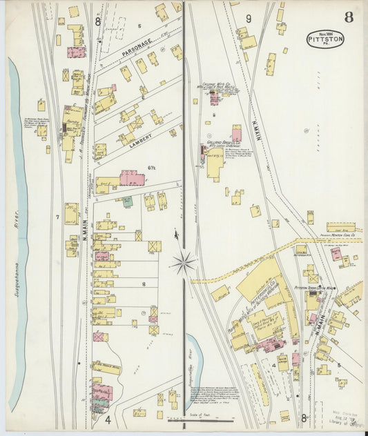 Sanborn Fire Insurance Map from Pittston, Luzerne County, Pennsylvania (1896), Sheet #0008 - Historic Sanborn Fire Insurance Map Print, vintage old map wall art, antique decor, genealogy gift, Pennsylvania Pennsylvania map