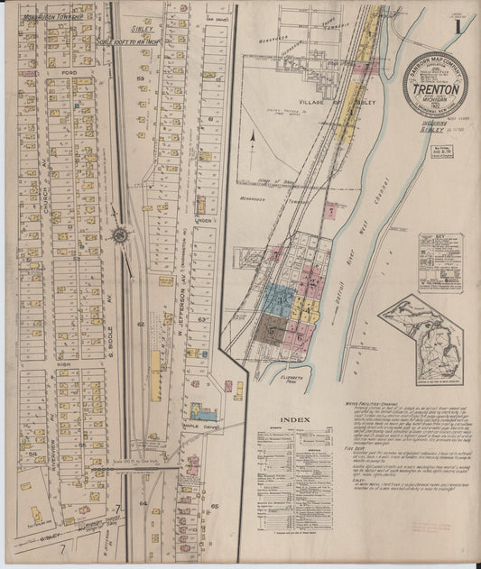 Sanborn Fire Insurance Map from Trenton, Wayne County, Michigan (1922), Sheet #0001 - Historic Sanborn Fire Insurance Map Print, vintage old map wall art, antique decor, genealogy gift, Michigan Michigan map