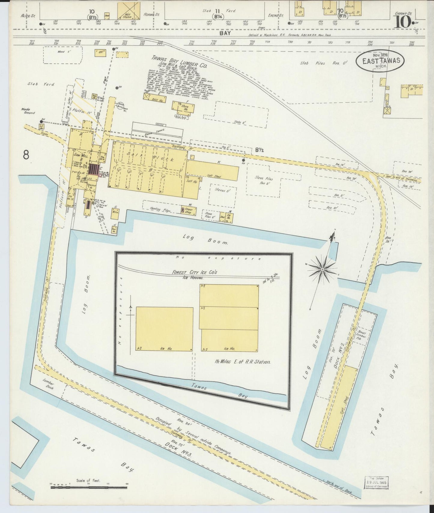 Sanborn Fire Insurance Map from East Tawas, Iosco County, Michigan (1898), Sheet #0010 - Historic Sanborn Fire Insurance Map Print, vintage old map wall art, antique decor, genealogy gift, Michigan Michigan map