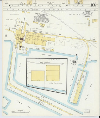 Sanborn Fire Insurance Map from East Tawas, Iosco County, Michigan (1898), Sheet #0010 - Historic Sanborn Fire Insurance Map Print, vintage old map wall art, antique decor, genealogy gift, Michigan Michigan map