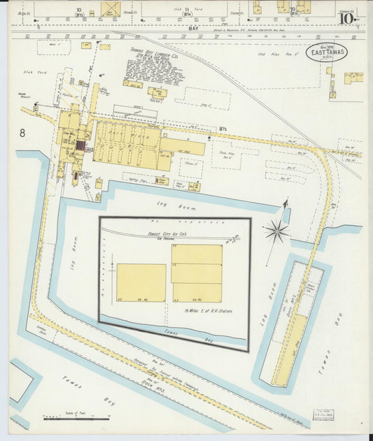 Sanborn Fire Insurance Map from East Tawas, Iosco County, Michigan (1898), Sheet #0010 - Historic Sanborn Fire Insurance Map Print, vintage old map wall art, antique decor, genealogy gift, Michigan Michigan map