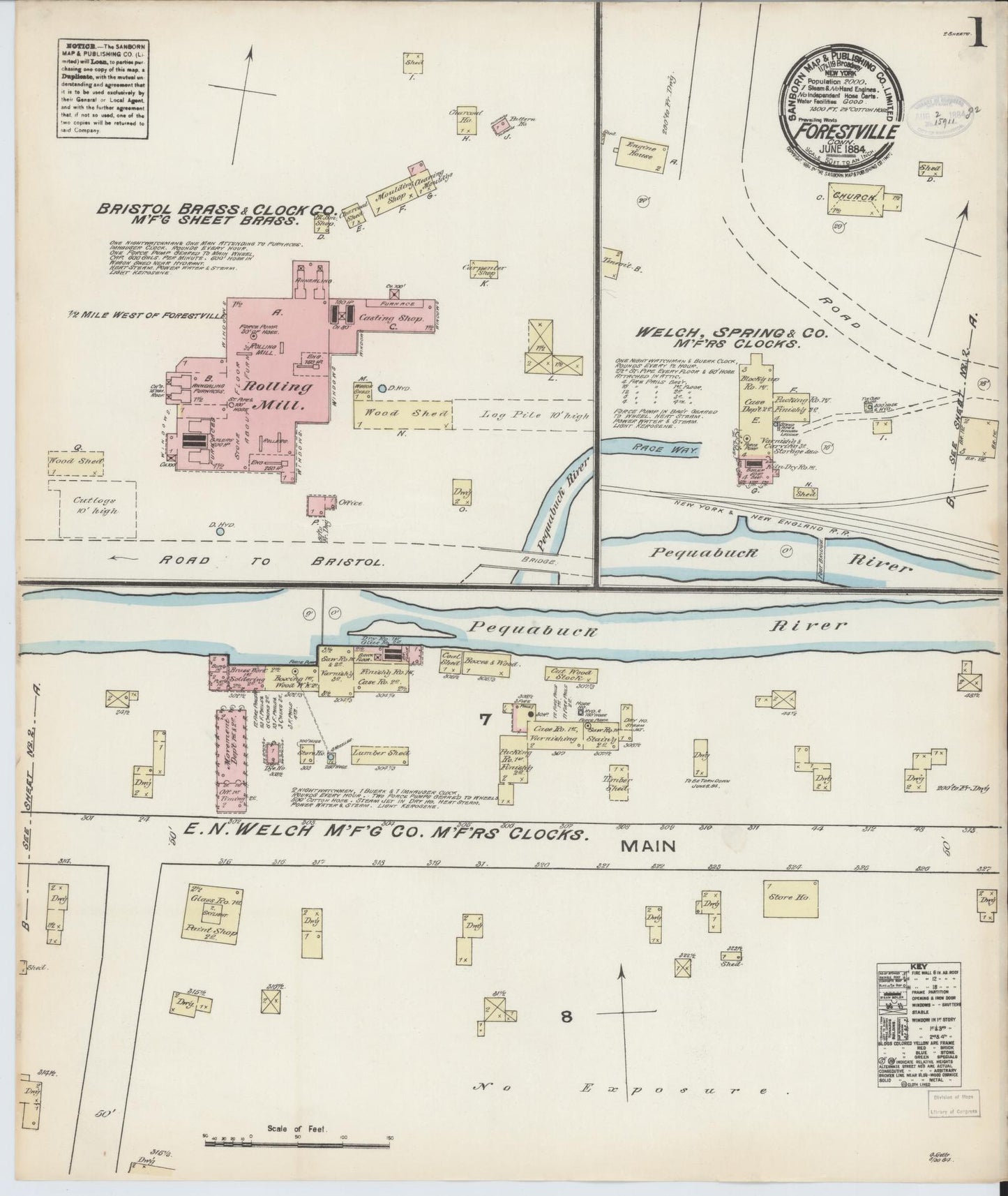 Sanborn Fire Insurance Map from Forestville, Hartford County, Connecticut (1884), Sheet #0001 - Complete Map Set gallery image, historic Sanborn map, vintage wall art, Connecticut Connecticut