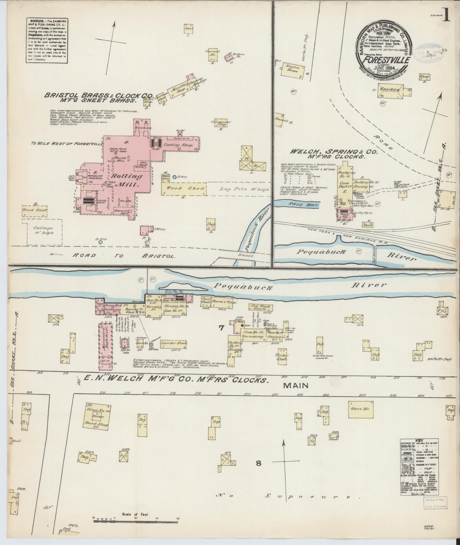 Sanborn Fire Insurance Map from Forestville, Hartford County, Connecticut (1884), Sheet #0001 - Complete Map Set gallery image, historic Sanborn map, vintage wall art, Connecticut Connecticut