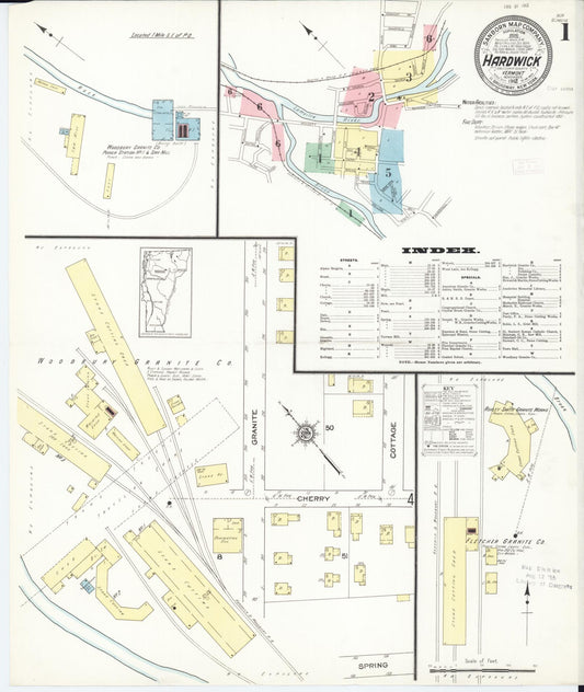 Sanborn Fire Insurance Map from Hardwick, Caledonia County, Vermont (1912), Sheet #0001 - Historic Sanborn Fire Insurance Map Print, vintage old map wall art, antique decor, genealogy gift, Vermont Vermont map
