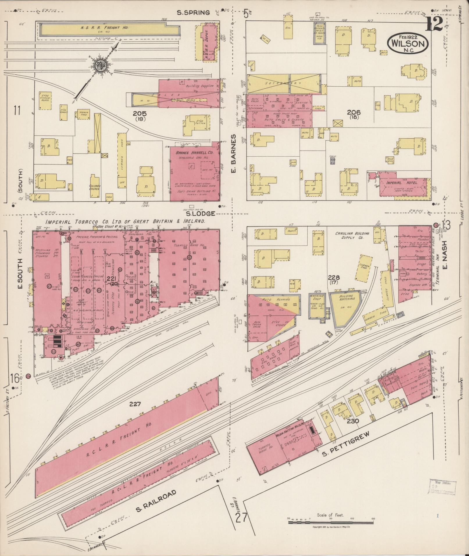 Sanborn Fire Insurance Map from Wilson, Wilson County, North Carolina (1922), Sheet #0012 - Complete Map Set gallery image, historic Sanborn map, vintage wall art, North Carolina North Carolina