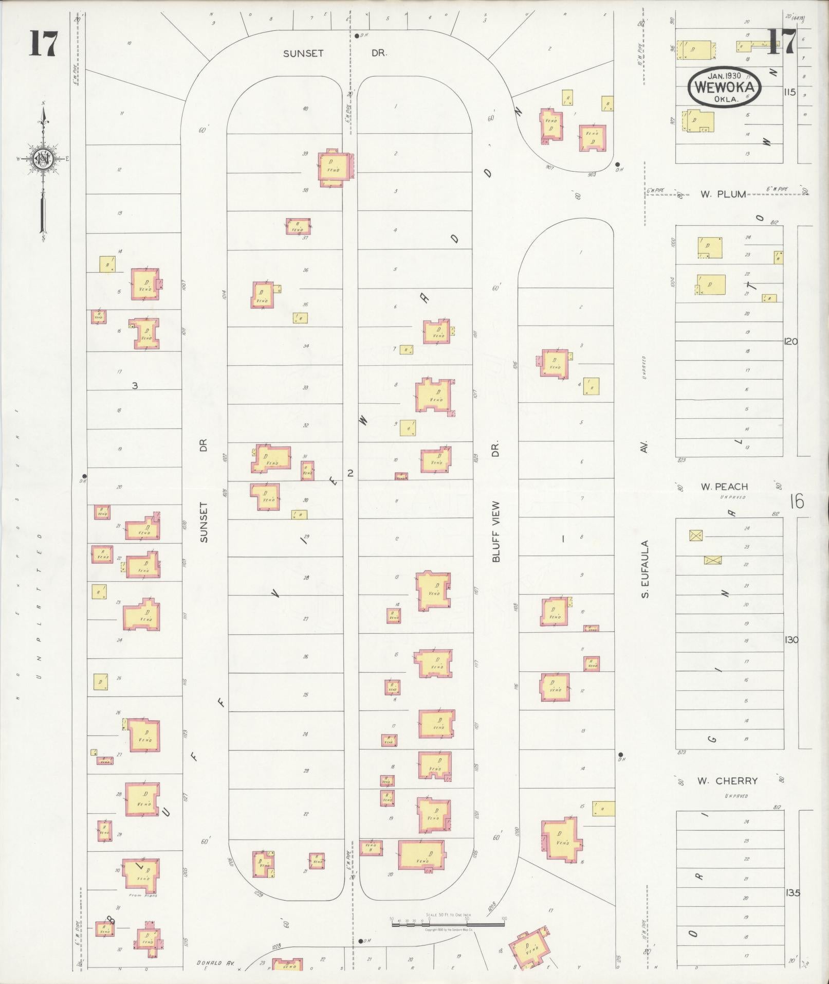 Sanborn Fire Insurance Map from Wewoka, Seminole County, Oklahoma (1930), Sheet #0017 - Complete Map Set gallery image, historic Sanborn map, vintage wall art, Oklahoma Oklahoma