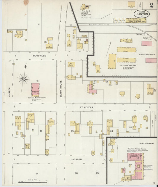 Sanborn Fire Insurance Map from Clinton, East Feliciana Parish, Louisiana (1898), Sheet #0002 - Historic Sanborn Fire Insurance Map Print, vintage old map wall art, antique decor, genealogy gift, Louisiana Louisiana map