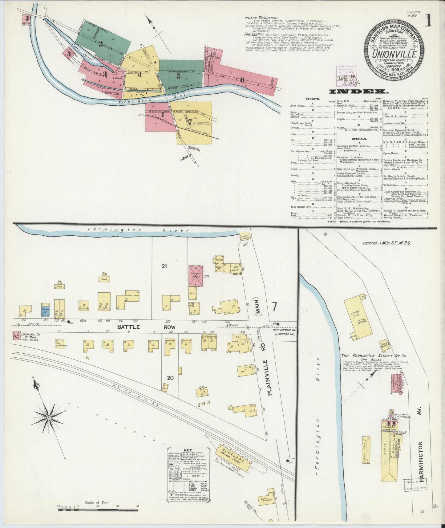 Sanborn Fire Insurance Map from Unionville, Hartford County, Connecticut (1909), Sheet #0001 - Complete Map Set gallery image, historic Sanborn map, vintage wall art, Connecticut Connecticut
