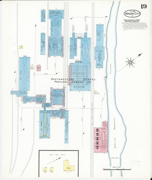 Sanborn Fire Insurance Map from Mason City, Cerro Gordo County, Iowa (1909), Sheet #0019 - Historic Sanborn Fire Insurance Map Print, vintage old map wall art