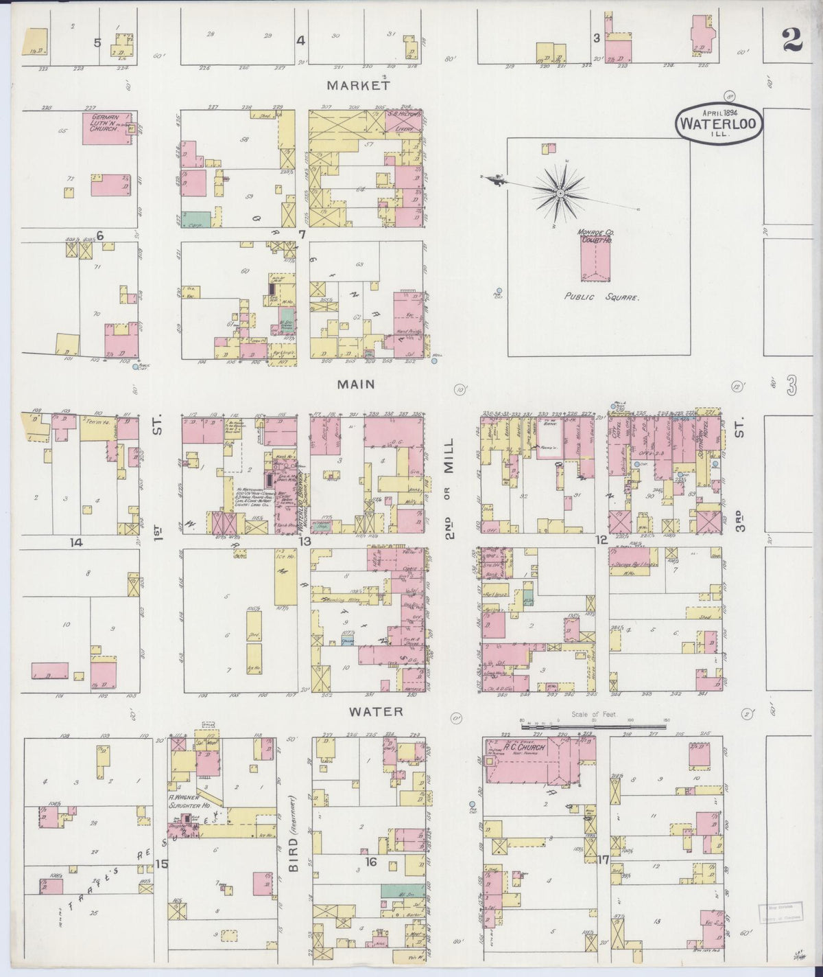 Sanborn Fire Insurance Map from Waterloo, Monroe County, Illinois (1898), Sheet #0002 - Complete Map Set gallery image, historic Sanborn map, vintage wall art, Illinois Illinois