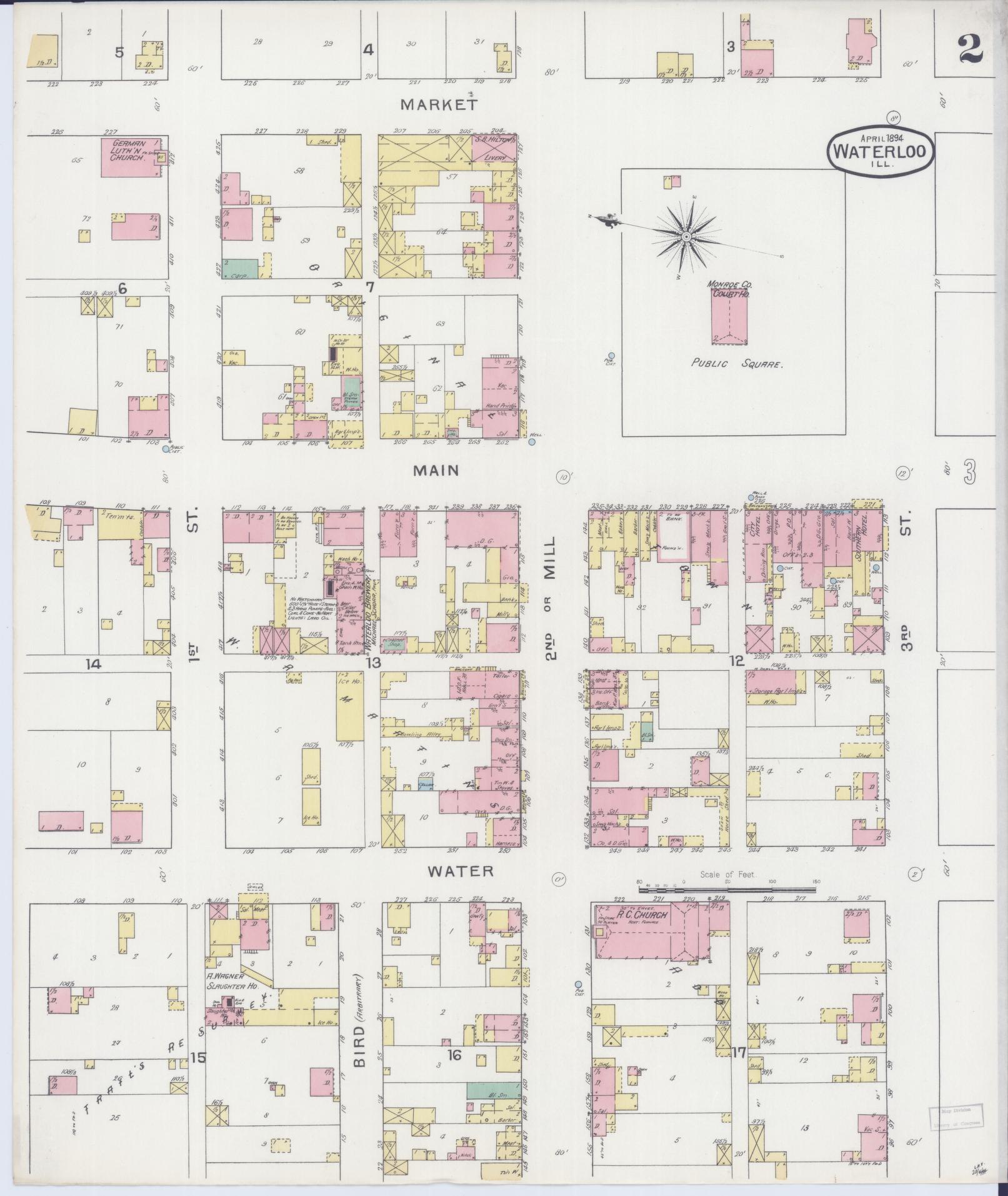 Sanborn Fire Insurance Map from Waterloo, Monroe County, Illinois (1898), Sheet #0002 - Complete Map Set gallery image, historic Sanborn map, vintage wall art, Illinois Illinois