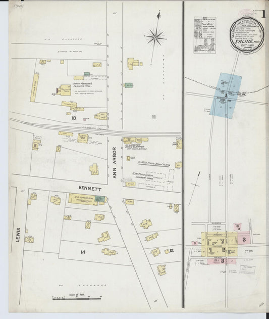 Sanborn Fire Insurance Map from Saline, Washtenaw County, Michigan (1888), Sheet #0001 - Complete Map Set gallery image, historic Sanborn map, vintage wall art, Michigan Michigan