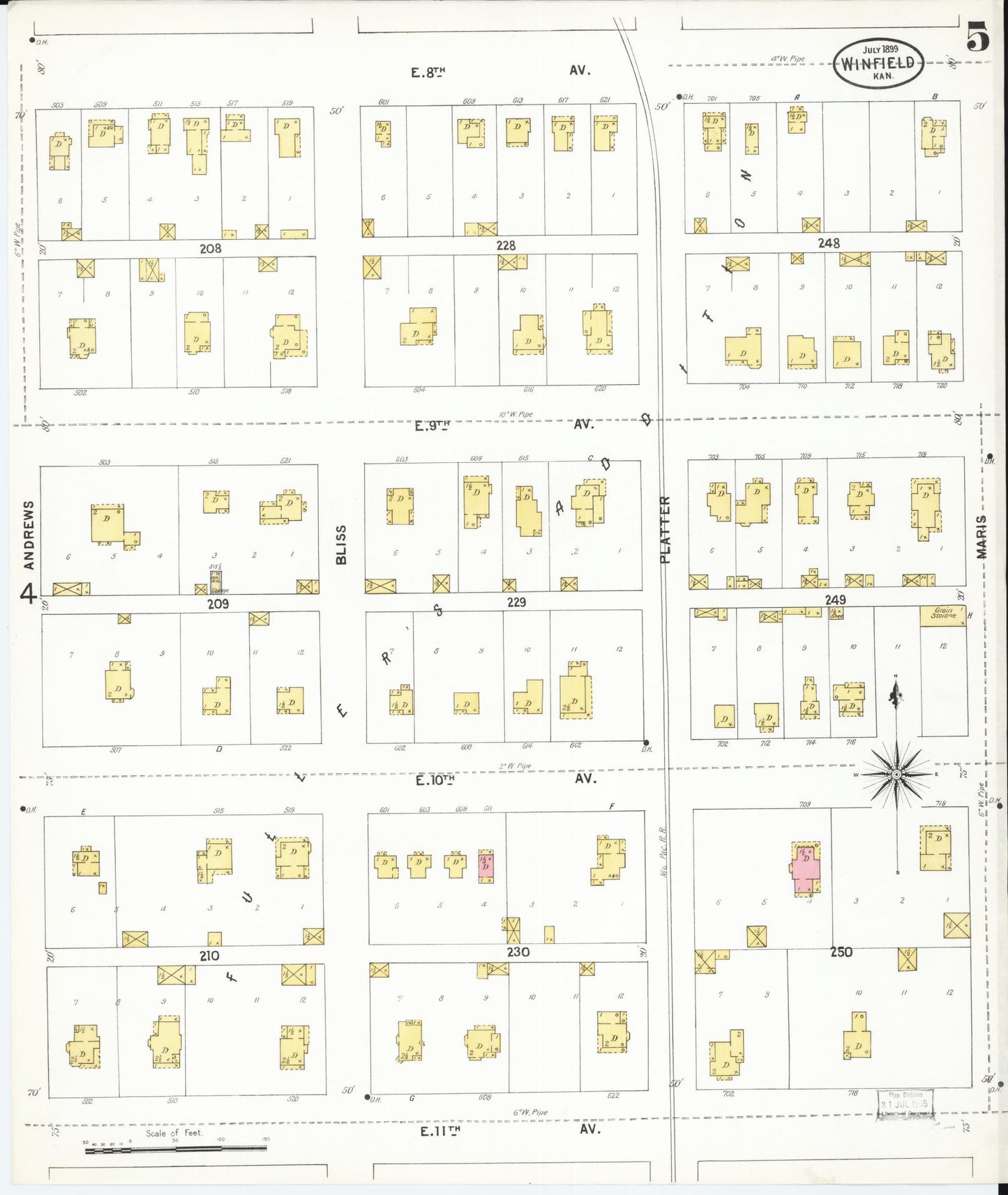 Sanborn Fire Insurance Map from Winfield, Cowley County, Kansas (1899), Sheet #0005 - Historic Sanborn Fire Insurance Map Print, vintage old map wall art, antique decor, genealogy gift, Kansas Kansas map