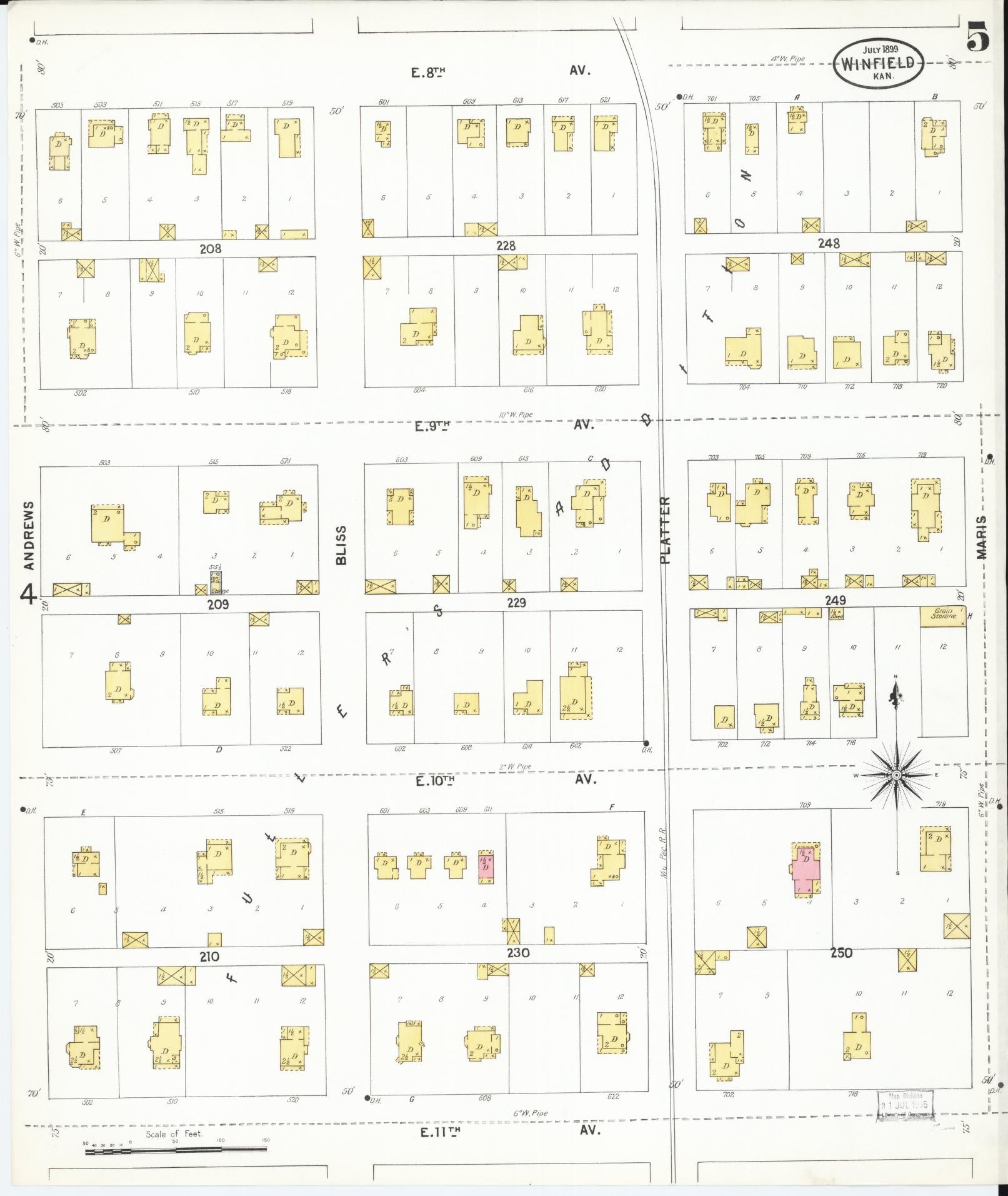 Sanborn Fire Insurance Map from Winfield, Cowley County, Kansas (1899), Sheet #0005 - Historic Sanborn Fire Insurance Map Print, vintage old map wall art, antique decor, genealogy gift, Kansas Kansas map