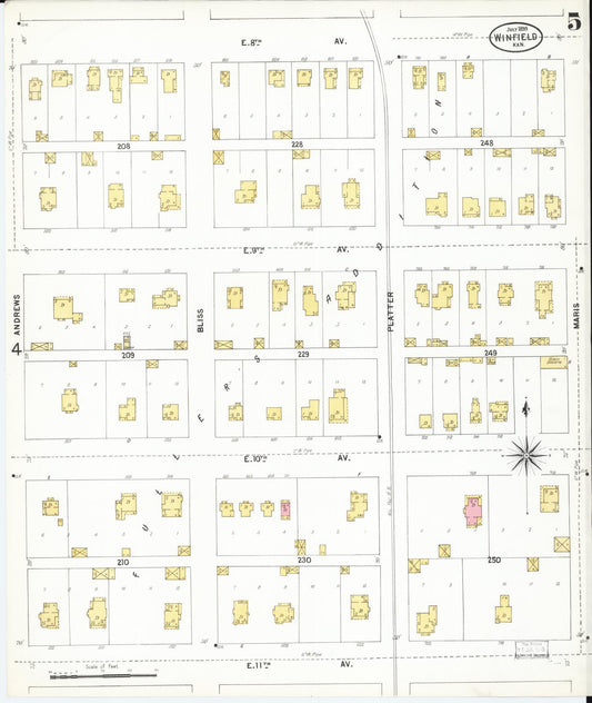 Sanborn Fire Insurance Map from Winfield, Cowley County, Kansas (1899), Sheet #0005 - Historic Sanborn Fire Insurance Map Print, vintage old map wall art, antique decor, genealogy gift, Kansas Kansas map