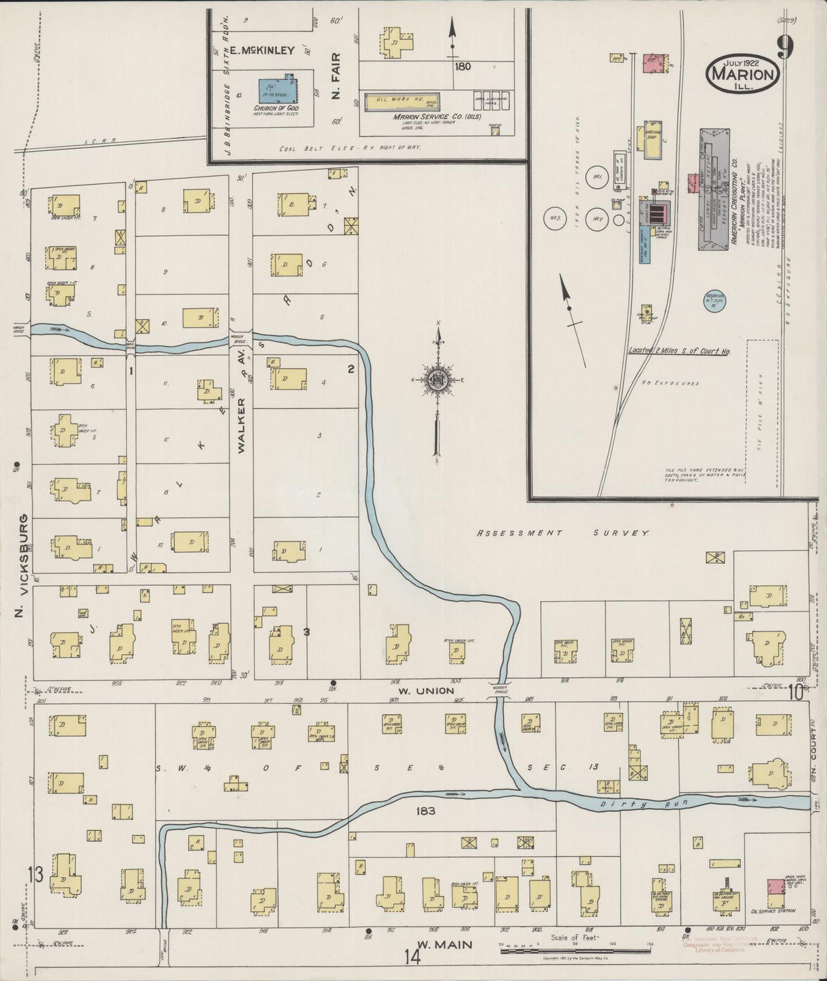 Sanborn Fire Insurance Map from Marion, Williamson County, Illinois (1922), Sheet #0009 - Historic Sanborn Fire Insurance Map Print, vintage old map wall art, antique decor, genealogy gift, Illinois Illinois map