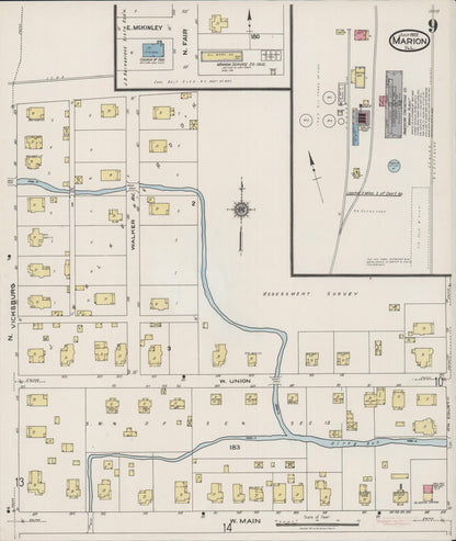 Sanborn Fire Insurance Map from Marion, Williamson County, Illinois (1922), Sheet #0009 - Historic Sanborn Fire Insurance Map Print, vintage old map wall art, antique decor, genealogy gift, Illinois Illinois map